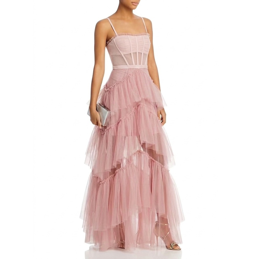 bcbg corset tiered evening dress BCBGMAXAZRIA Corset Tiered Gown in Pink Rose